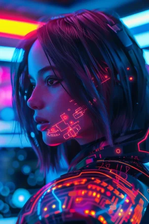 portrait futuristic female humanoid with advanced technology
