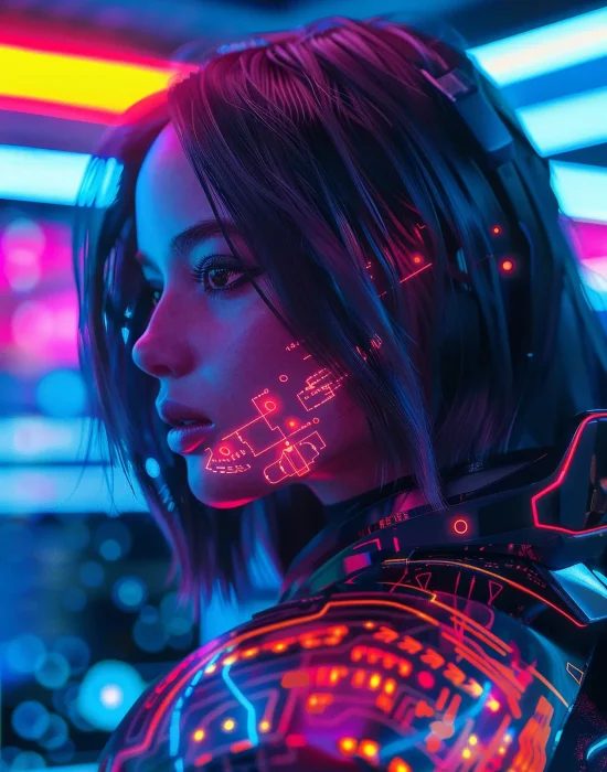 portrait futuristic female humanoid with advanced technology